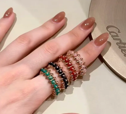 [LumiVibe]CLASH ELEGANT ROSE GOLD RING FEATURING NATURAL AGATE
