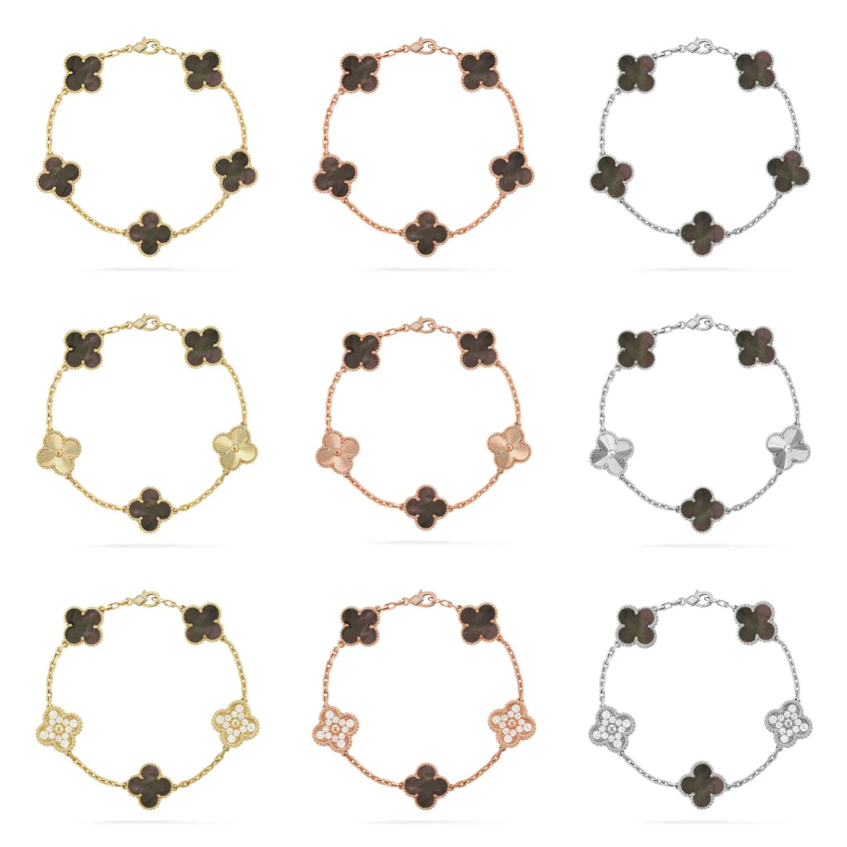 [LumiVibe] CLOVER 5 MOTIF GRAY MOP BRACELET COLLECTION