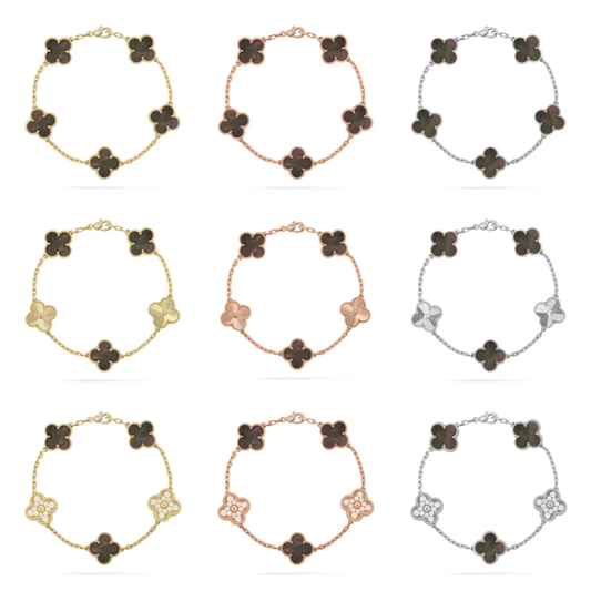 [LumiVibe] CLOVER 5 MOTIF GRAY MOP BRACELET COLLECTION