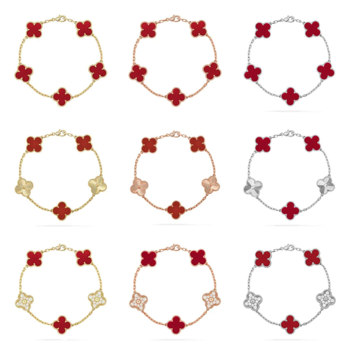 [LumiVibe] CLOVER 5 MOTIF RED CORNELIAN BRACELET COLLECTION