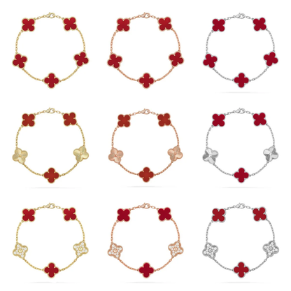[LumiVibe] CLOVER 5 MOTIF RED CORNELIAN BRACELET COLLECTION