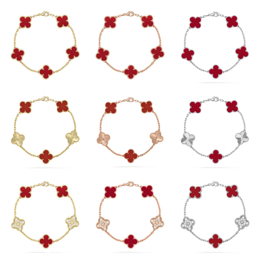 [LumiVibe] CLOVER 5 MOTIF RED CORNELIAN BRACELET COLLECTION
