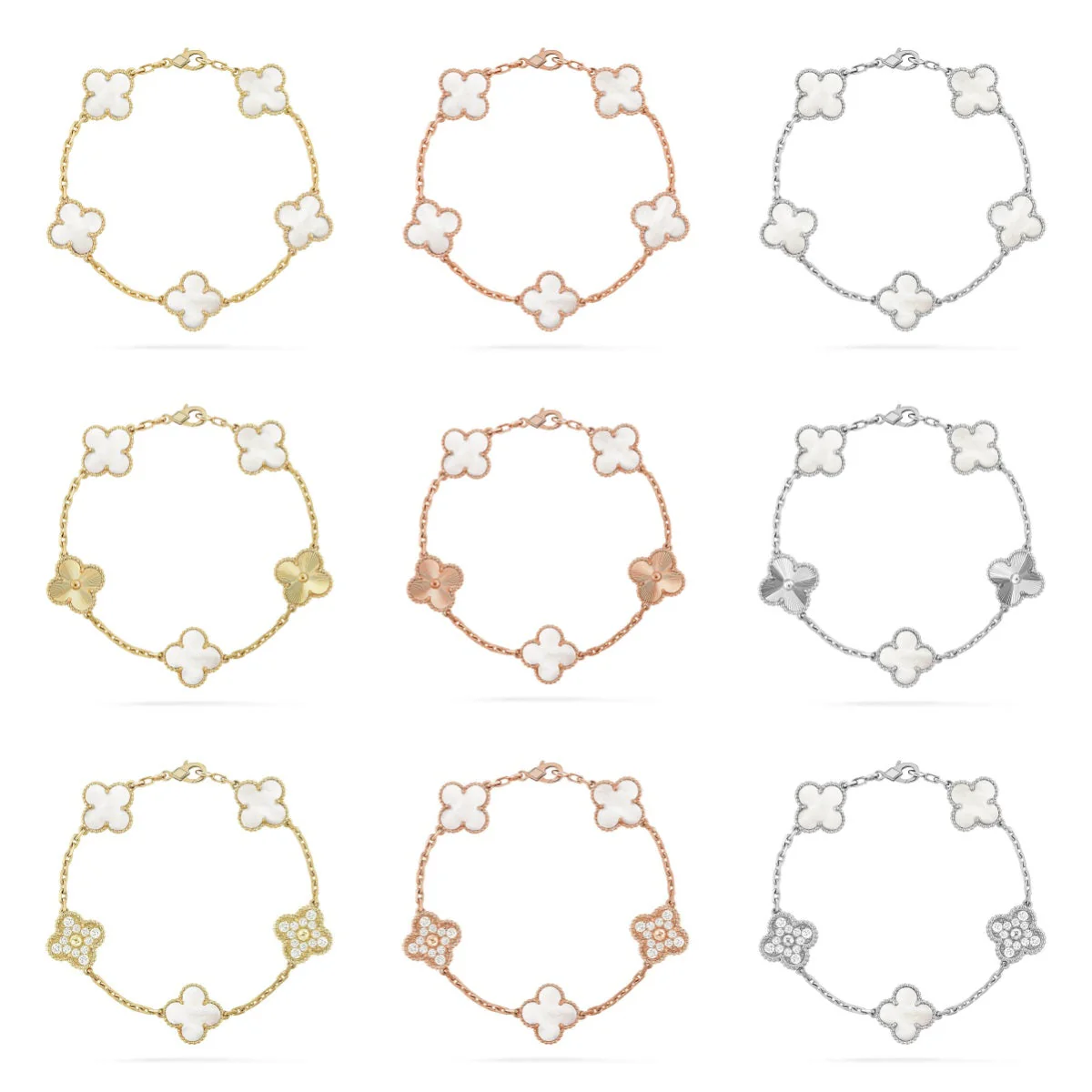 [LumiVibe]CLOVER WHITE PEARL MOP 5 MOTIF BRACELET COLLECTION