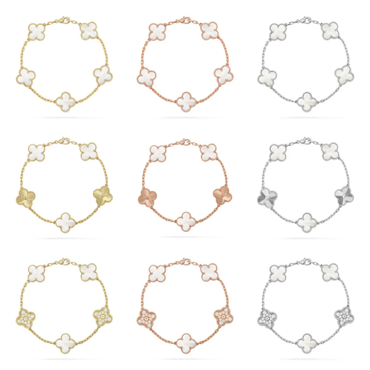 [LumiVibe]CLOVER WHITE PEARL MOP 5 MOTIF BRACELET COLLECTION