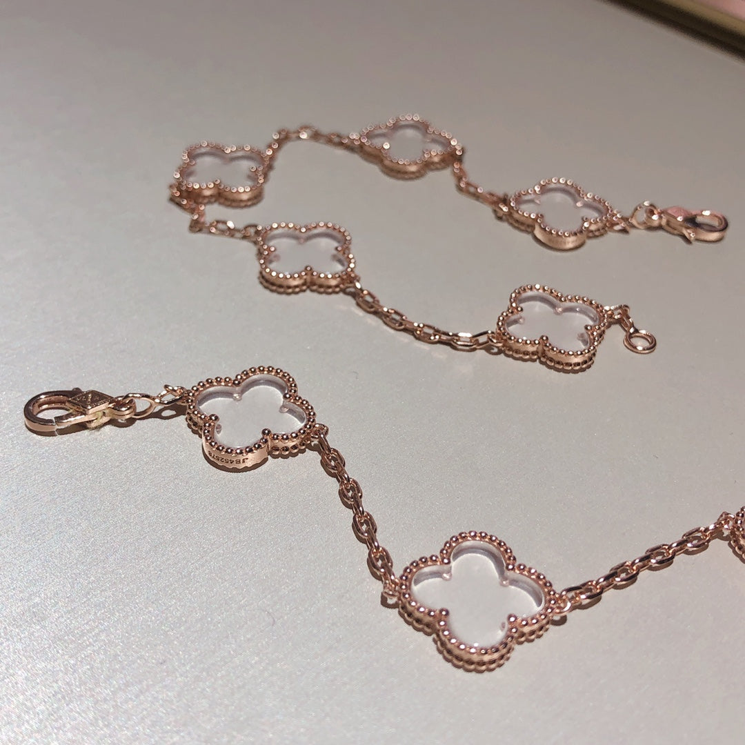 [LumiVibe]CLOVER 5 MOTIF ROCK CRYSTAL BRACELET