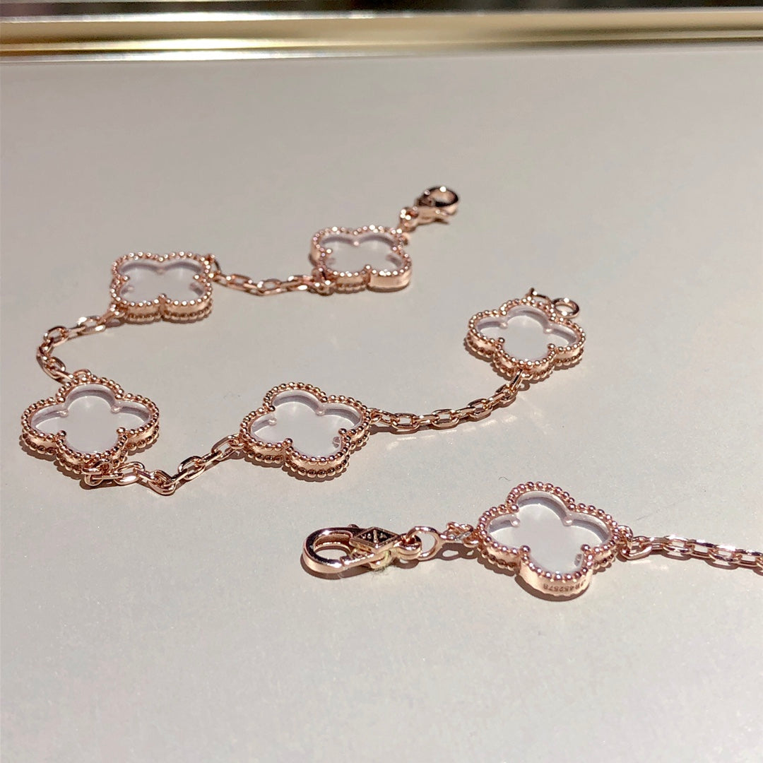 [LumiVibe]CLOVER 5 MOTIF ROCK CRYSTAL BRACELET