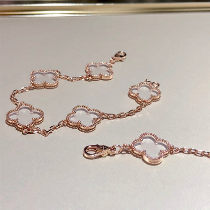 [LumiVibe]CLOVER 5 MOTIF ROCK CRYSTAL BRACELET