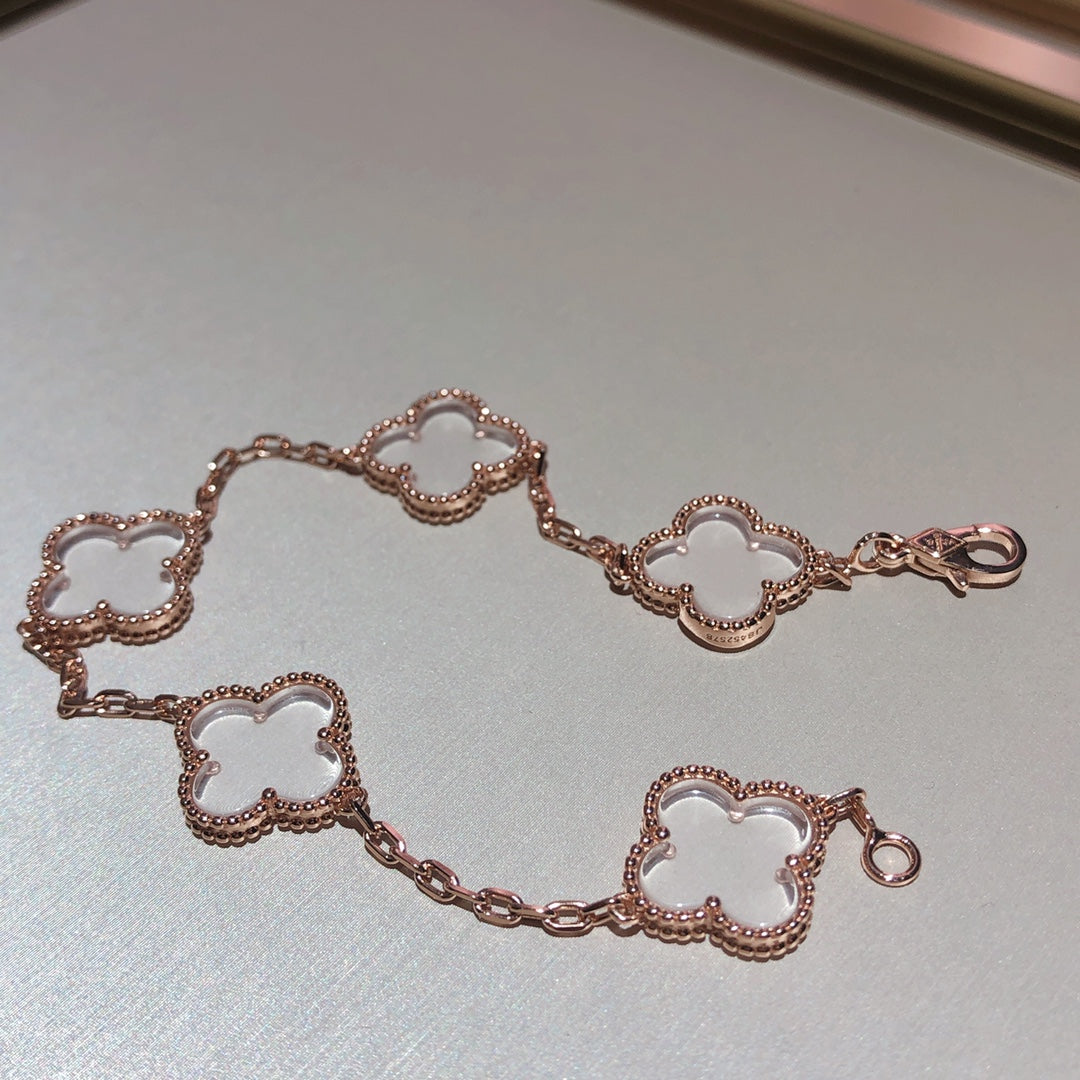 [LumiVibe]CLOVER 5 MOTIF ROCK CRYSTAL BRACELET
