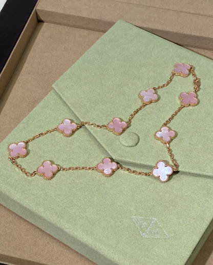 [LumiVibe Jewellery] Pink Necklace with Ten Clover Designs