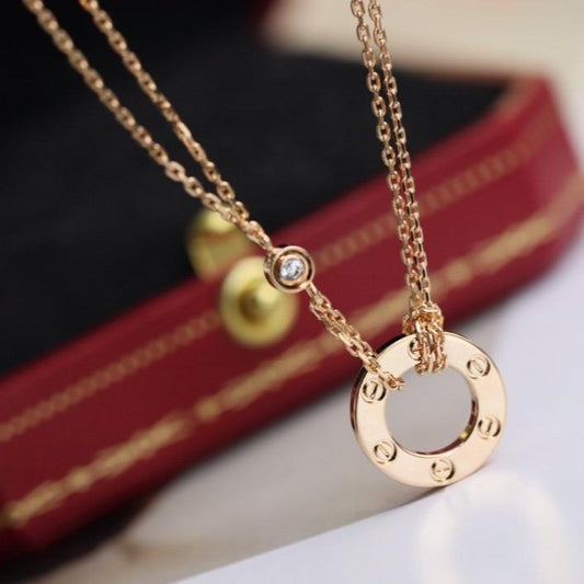 [LumiVibe]LOVE NECKLACE ADJUSTABLE ROSE GOLD 2 DIAMOND