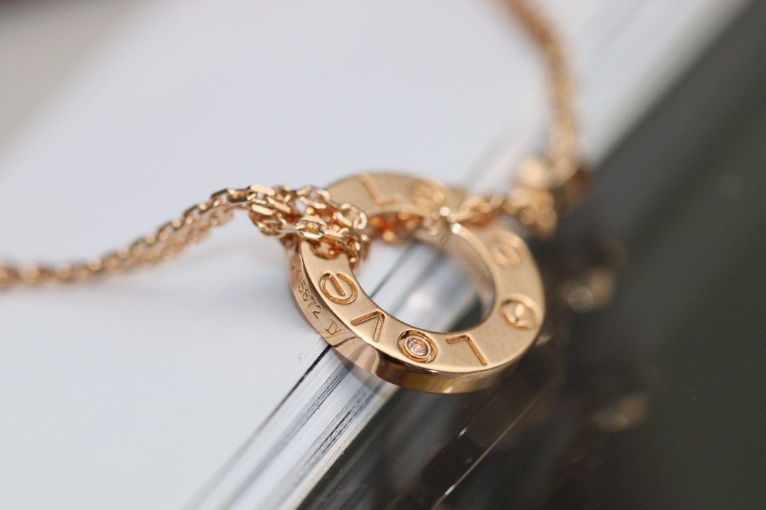 [LumiVibe]LOVE NECKLACE ADJUSTABLE ROSE GOLD 2 DIAMOND