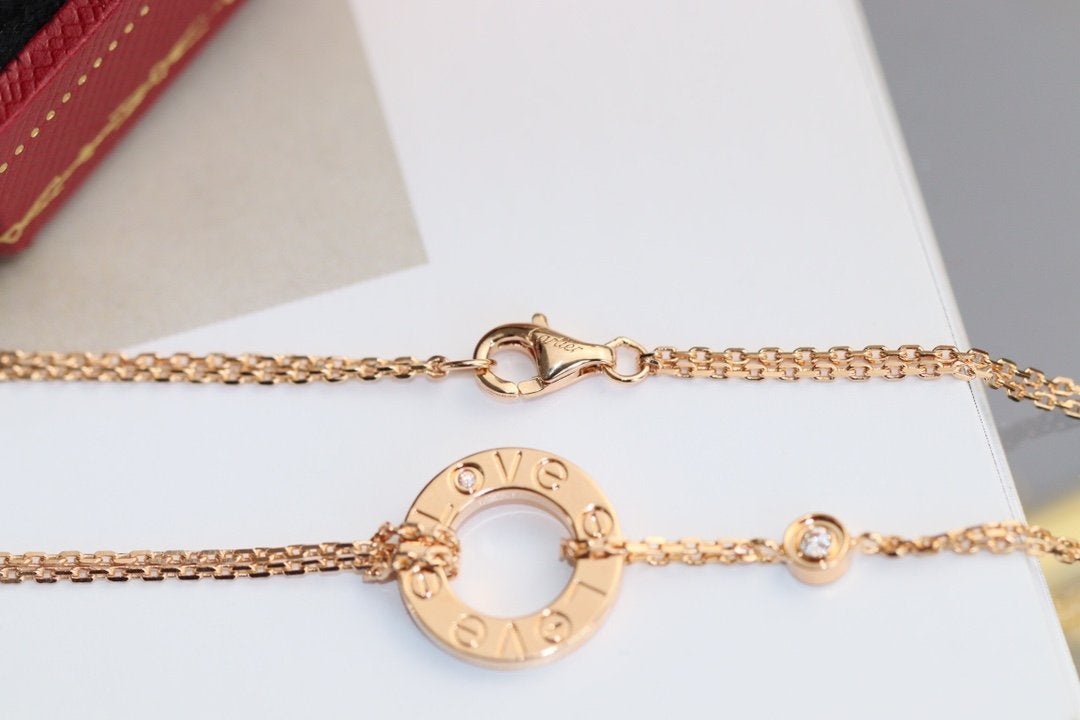 [LumiVibe]LOVE NECKLACE ADJUSTABLE ROSE GOLD 2 DIAMOND
