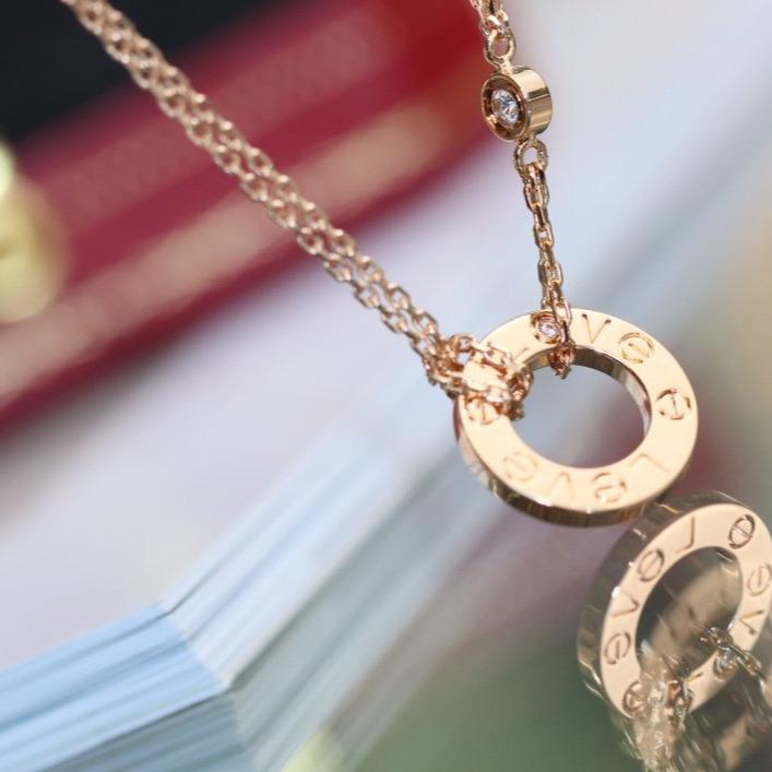 [LumiVibe]LOVE NECKLACE ADJUSTABLE ROSE GOLD 2 DIAMOND