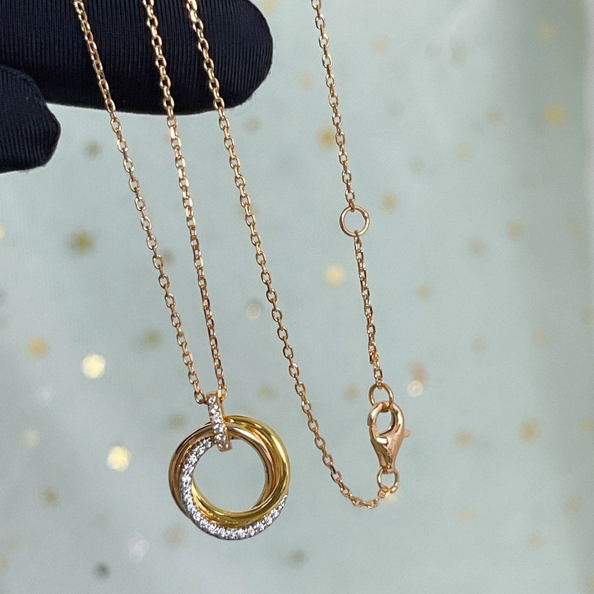 [LumiVibe]TRINITY NECKLACE SILVER GOLD PINK GOLD DIAMONDS