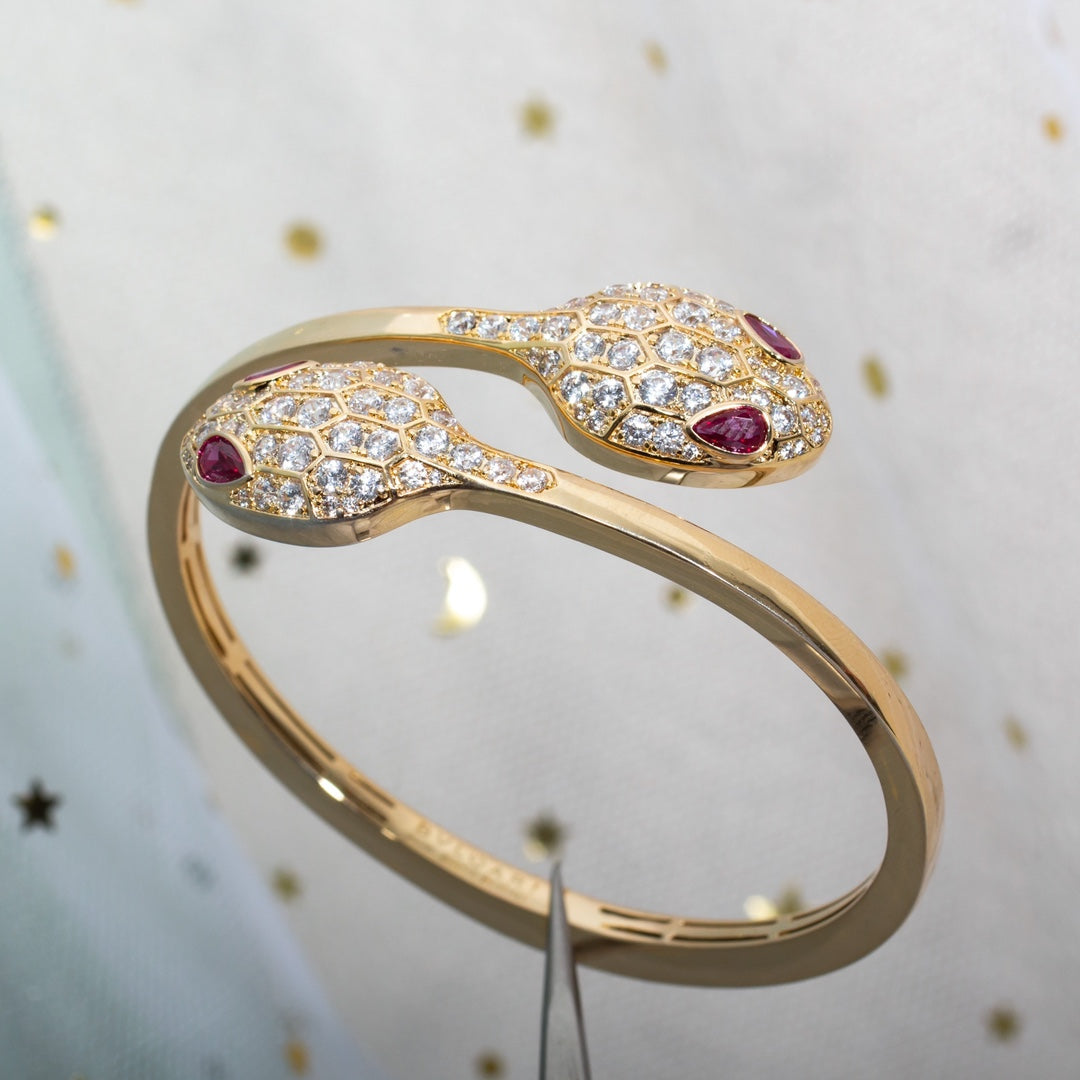 [LumiVibe]SERPENTI BRACELET PINK GOLD DIAMOND DOUBLE SNAKE