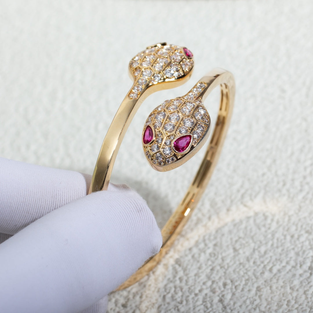 [LumiVibe]SERPENTI BRACELET PINK GOLD DIAMOND DOUBLE SNAKE