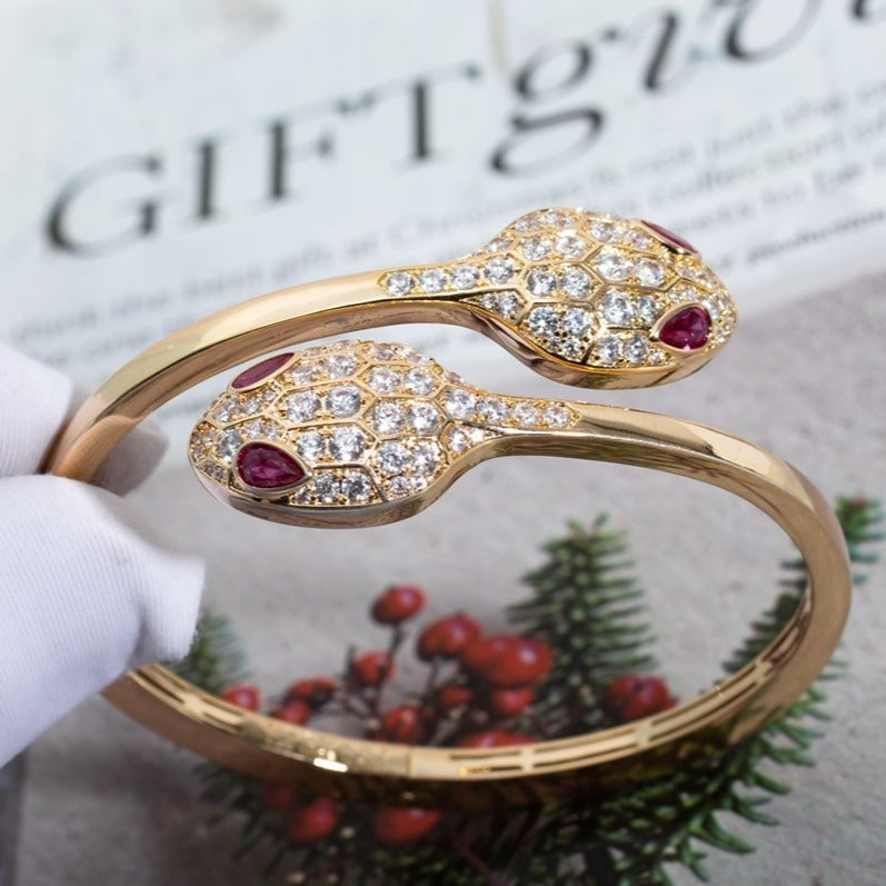 [LumiVibe]SERPENTI BRACELET PINK GOLD DIAMOND DOUBLE SNAKE