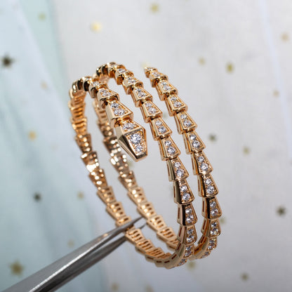 [LumiVibe]SERPENTI BRACELET PINK GOLD DIAMOND DOUBLE ROW