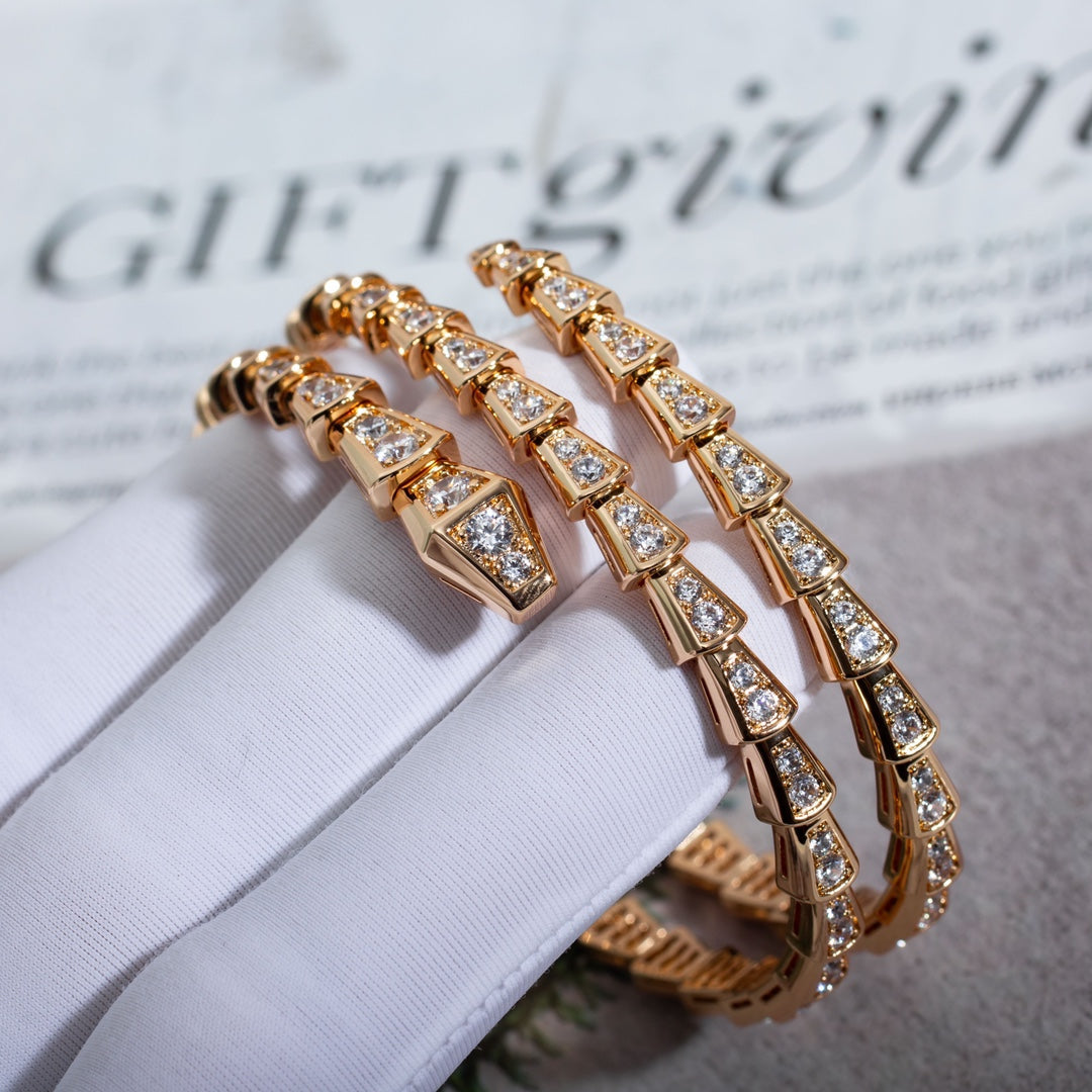 [LumiVibe]SERPENTI BRACELET PINK GOLD DIAMOND DOUBLE ROW