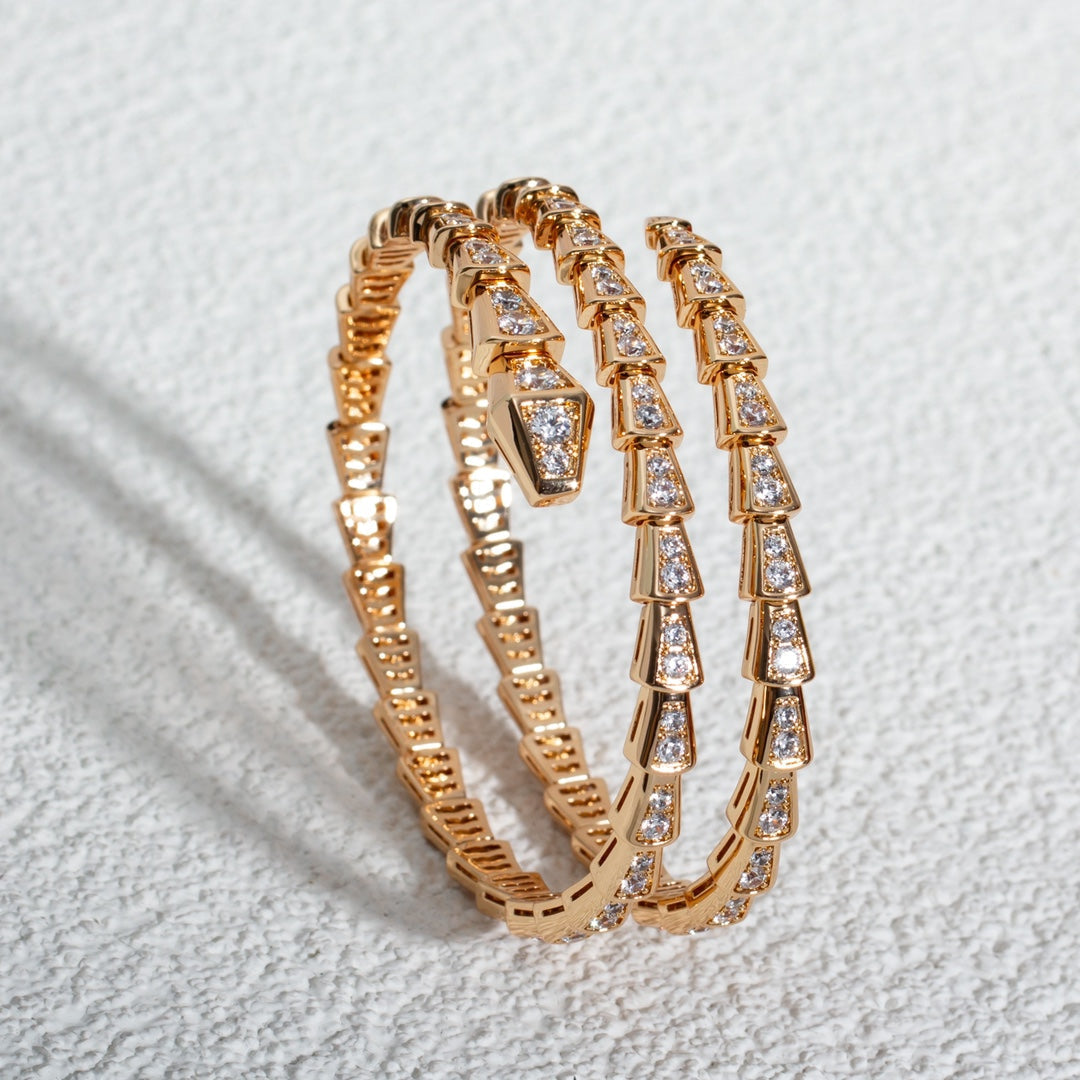 [LumiVibe]SERPENTI BRACELET PINK GOLD DIAMOND DOUBLE ROW
