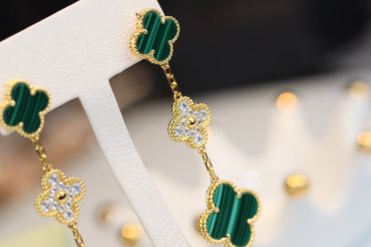 [LumiVibe]CLOVER EARRINGS GOLD MALACHITE DIAMOND 3 MOTIF
