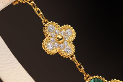 [LumiVibe]CLOVER EARRINGS GOLD MALACHITE DIAMOND 3 MOTIF