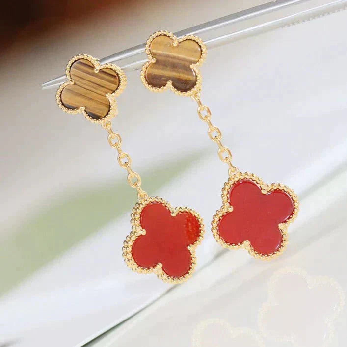 [LumiVibe]CLOVER  2 MOTIF  TIGER EYE CARNELIAN EARRINGS