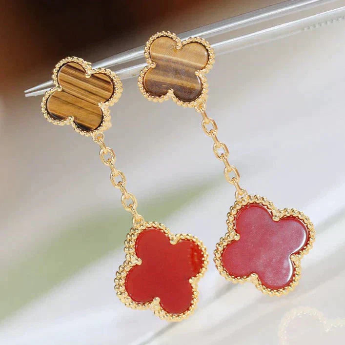 [LumiVibe]CLOVER  2 MOTIF  TIGER EYE CARNELIAN EARRINGS