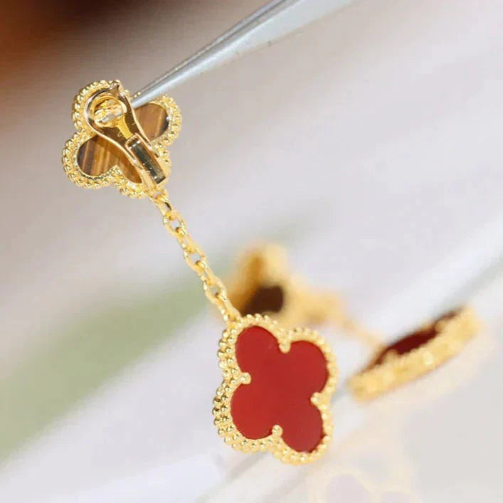 [LumiVibe]CLOVER  2 MOTIF  TIGER EYE CARNELIAN EARRINGS