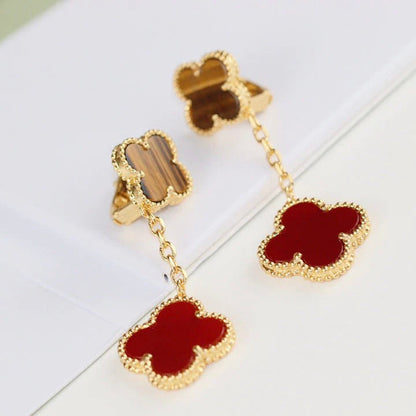 [LumiVibe]CLOVER  2 MOTIF  TIGER EYE CARNELIAN EARRINGS