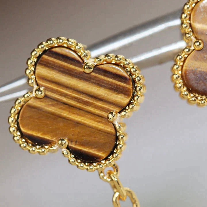 [LumiVibe]CLOVER  2 MOTIF  TIGER EYE CARNELIAN EARRINGS