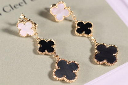 [LumiVibe]CLOVER EARRINGS GOLD ONYX MOP 3 MOTIF