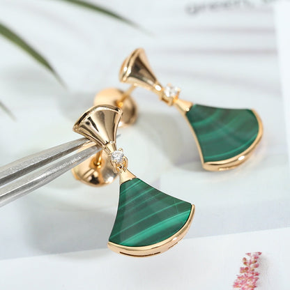 [LumiVibe]DREAM MALACHITE PINK GOLD EARRINGS