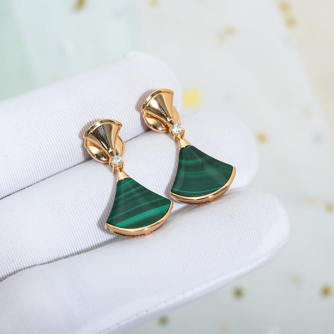 [LumiVibe]DREAM MALACHITE PINK GOLD EARRINGS