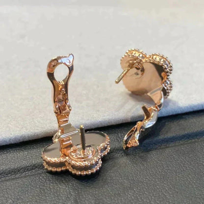 [LumiVibe]CLOVER MEDIUM 1 MOTIFS GRAY MOP  DIAMOND EARRINGS