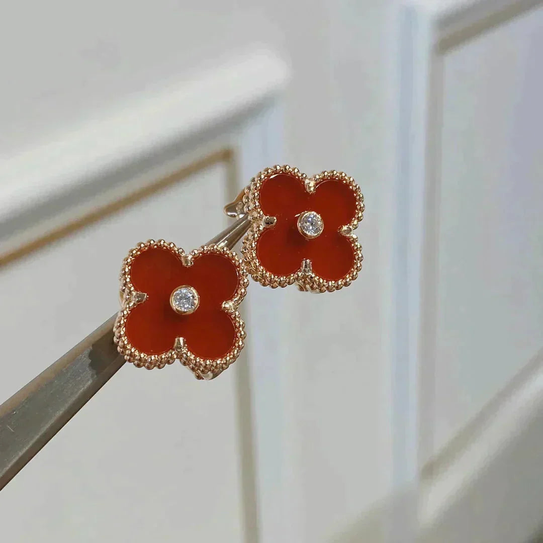 [LumiVibe]CLOVER MEDIUM 1 MOTIFS CARNELIAN  DIAMOND earrings