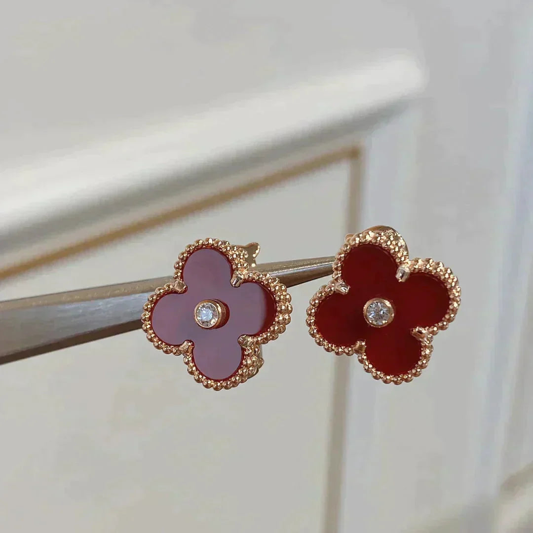 [LumiVibe]CLOVER MEDIUM 1 MOTIFS CARNELIAN  DIAMOND earrings
