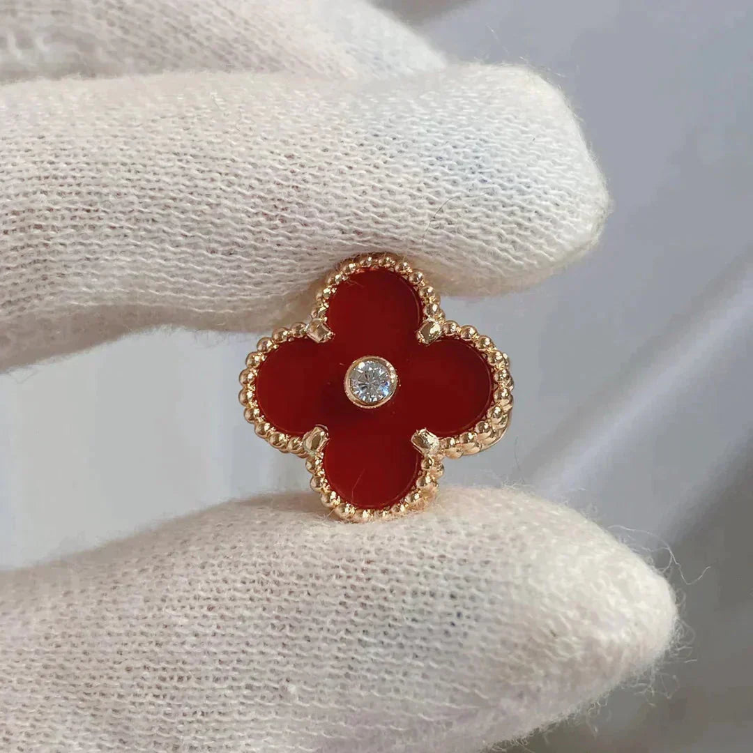 [LumiVibe]CLOVER MEDIUM 1 MOTIFS CARNELIAN  DIAMOND earrings