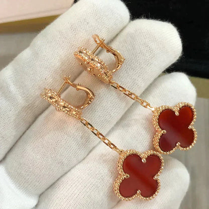 [LumiVibe]CLOVER 2 MOTIF  LASER CARNELIAN EARRINGS