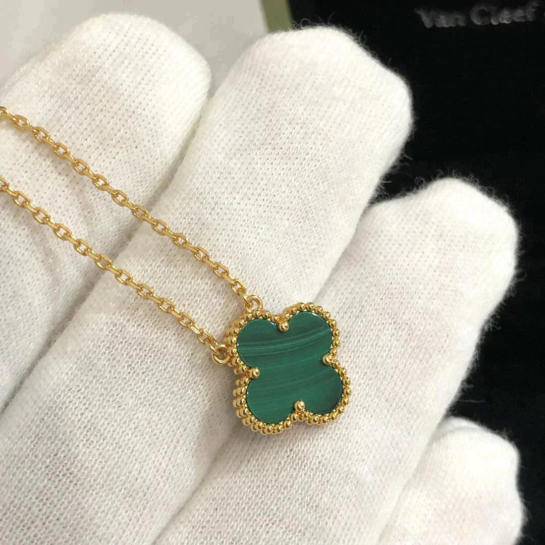 [LumiVibe]CLOVER 15MM MALACHITE SINGLE FLOWER  NECKLACE