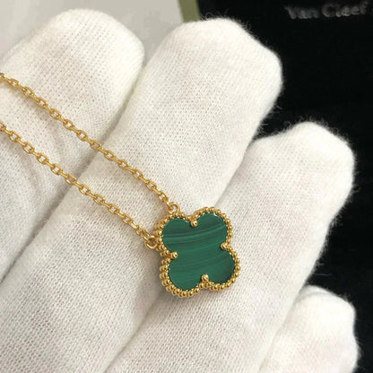 [LumiVibe]CLOVER 15MM MALACHITE SINGLE FLOWER  NECKLACE
