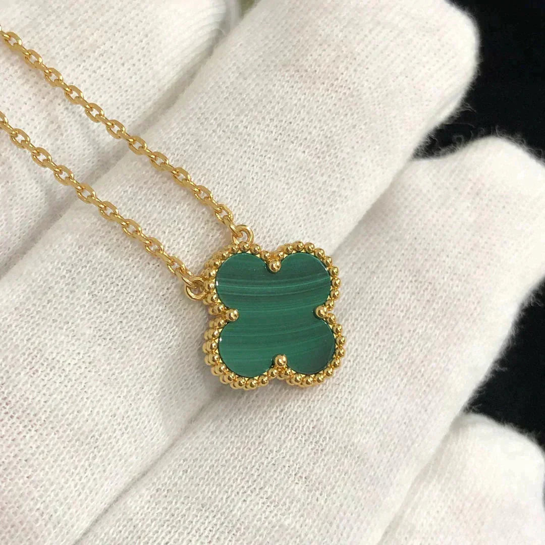 [LumiVibe]CLOVER 15MM MALACHITE SINGLE FLOWER  NECKLACE