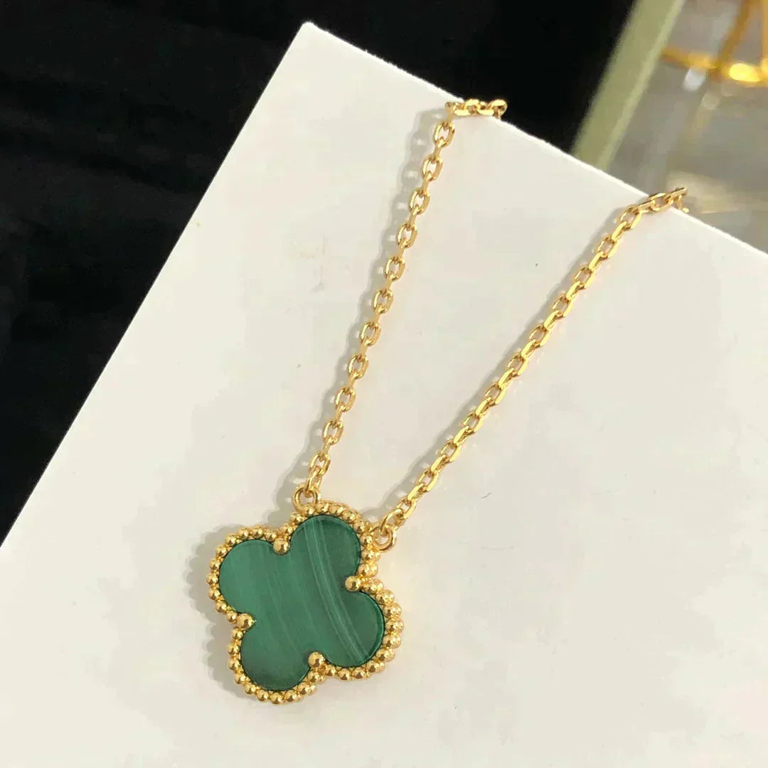 [LumiVibe]CLOVER 15MM MALACHITE SINGLE FLOWER  NECKLACE