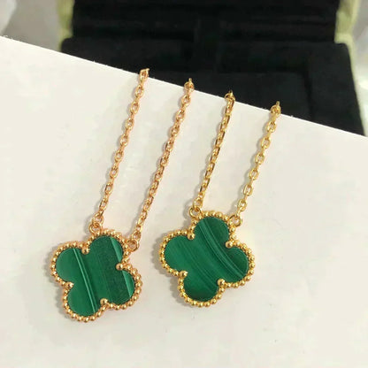 [LumiVibe]CLOVER 15MM MALACHITE SINGLE FLOWER  NECKLACE