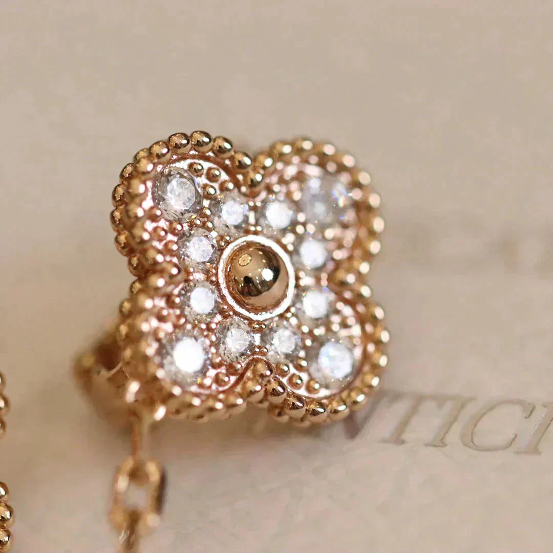 [LumiVibe]CLOVER MEDIUM 1 MOTIFS FUll DIAMOND EARRINGS