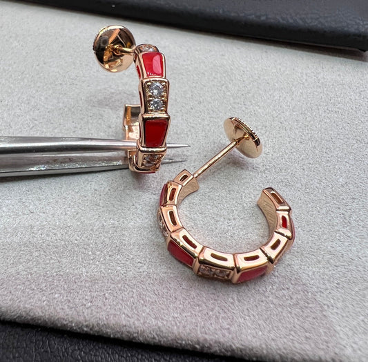 [LumiVibe]SERPENTI CARNELIAN PINK GOLD EARRINGS