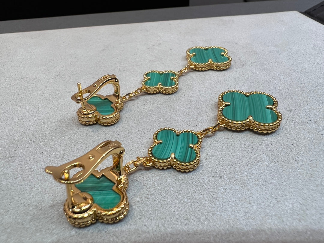 [LumiVibe]CLOVER MALACHITE 3 MOTIFS GOLD