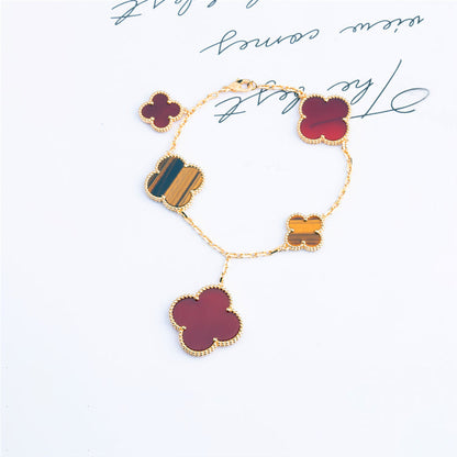 [LumiVibe]CLOVER BRACELET 5 MOTIFS CARNELIAN TIGER EYE
