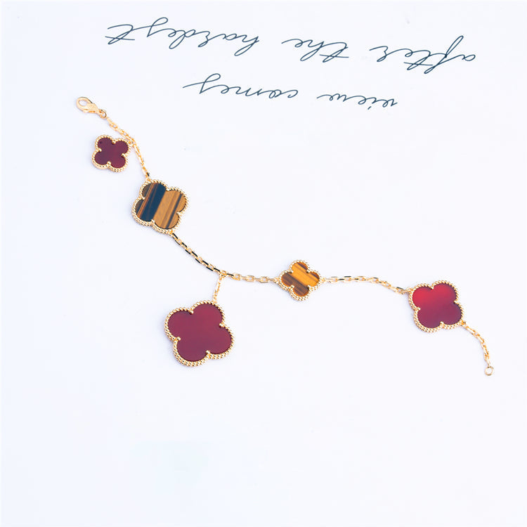 [LumiVibe]CLOVER BRACELET 5 MOTIFS CARNELIAN TIGER EYE