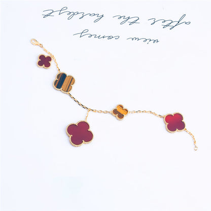 [LumiVibe]CLOVER BRACELET 5 MOTIFS CARNELIAN TIGER EYE